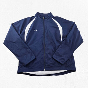 Y2K Under Armour Navy White Zip Front Windbreaker Track Running Jacket Size Med